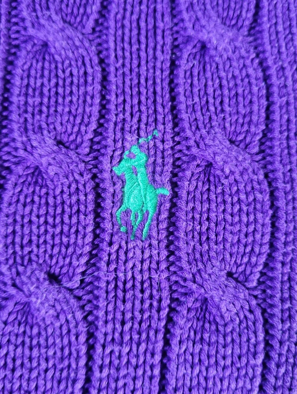 Ralph Lauren Cableknit Sweater Crewneck Short Sleeve Purple XL Vintage 90s - Picture 4 of 8